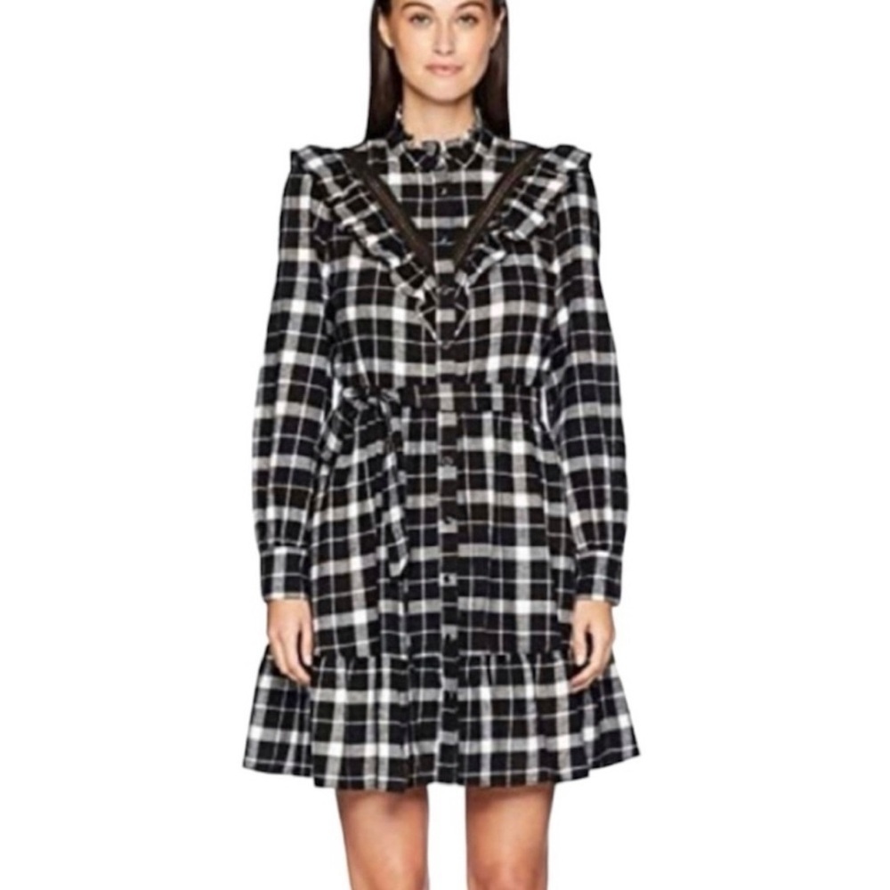 Kate Spade Black White Plaid Flannel Dress Small